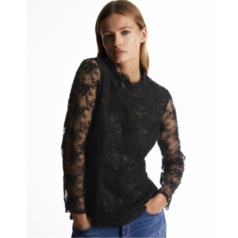 Zara Black Lace & sequins Women's Blouse